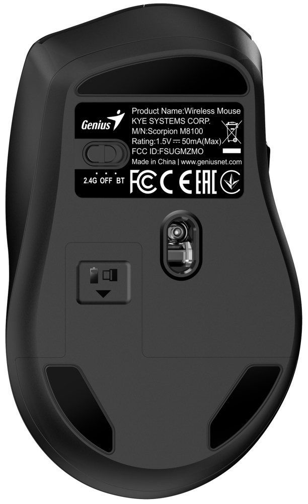 GENIUS GX GAMING Scorpion M8100 Black/ bezdrátová/ duální BT+2,4Ghz/ Copilot/ 3200 dpi/ USB/ 6tlačítek/ černá